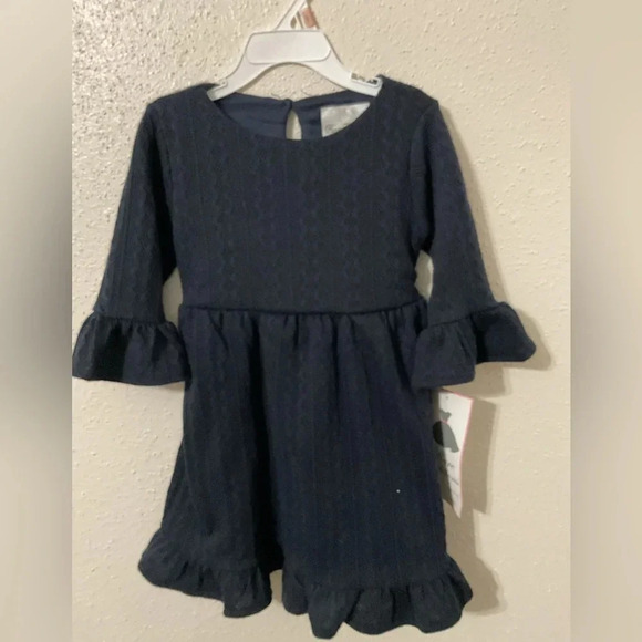 Rare Editions Dark Blue Toddler Girls Bell Sleeve Knit Dress Size 4T NWT - Picture 1 of 4